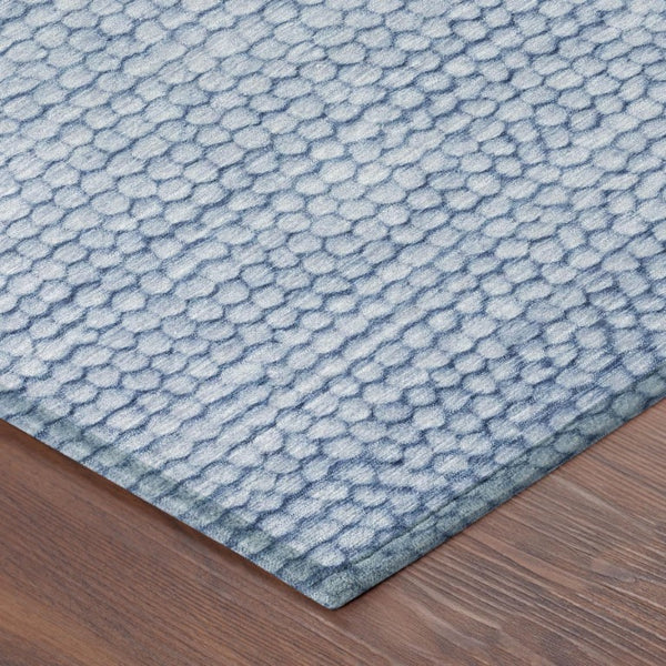 8 Foot Round Striped Polyester Area Rug Washable Blue Tones for Indoor Outdoor Use