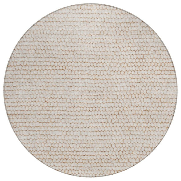 HomeRoots 8 Ft Round Striped Ivory Polyester Rug Washable Stain Resistant Indoor Outdoor 738794