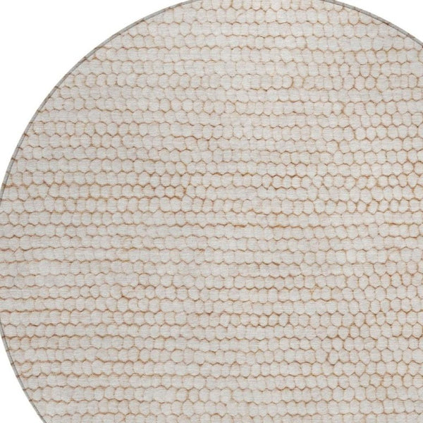 8 Ft Round Striped Ivory Polyester Rug Washable Stain Resistant Indoor Outdoor