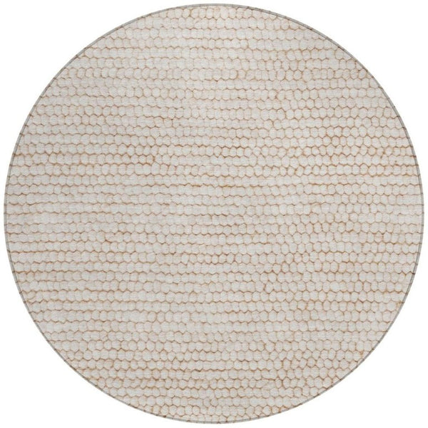8 Ft Round Striped Ivory Polyester Rug Washable Stain Resistant Indoor Outdoor