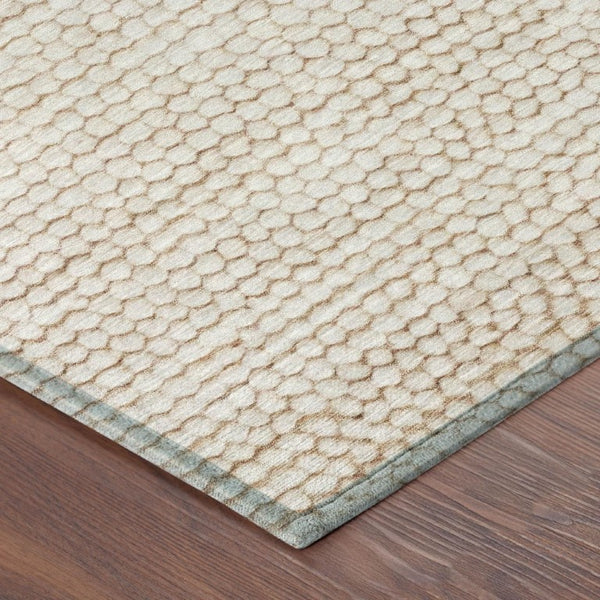 8 Ft Round Striped Ivory Polyester Rug Washable Stain Resistant Indoor Outdoor
