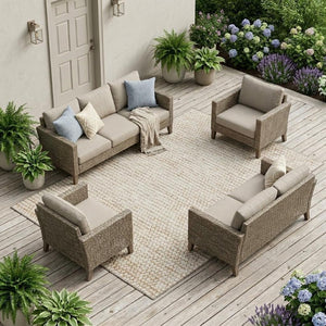 10 X 14 Striped Polyester Area Rug Washable Stain Resistant Indoor Outdoor Ivory