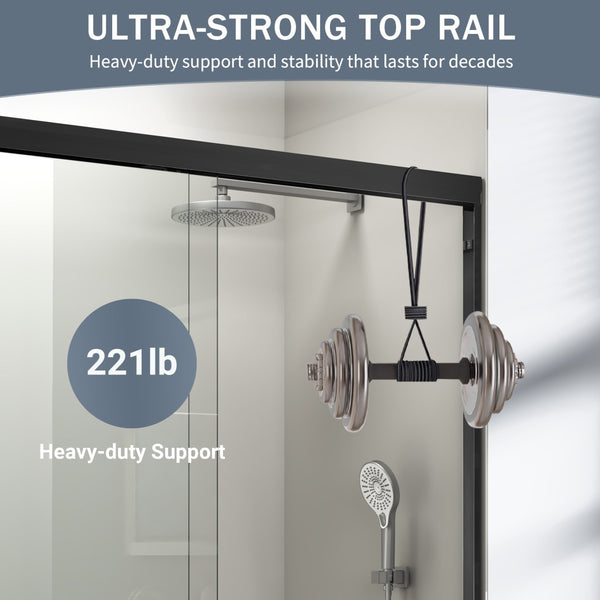 English Elm 44" Semi-frameless Double Sliding Shower Door Brushed Gold Tempered Glass Walk-in Matte Black W1920P385318
