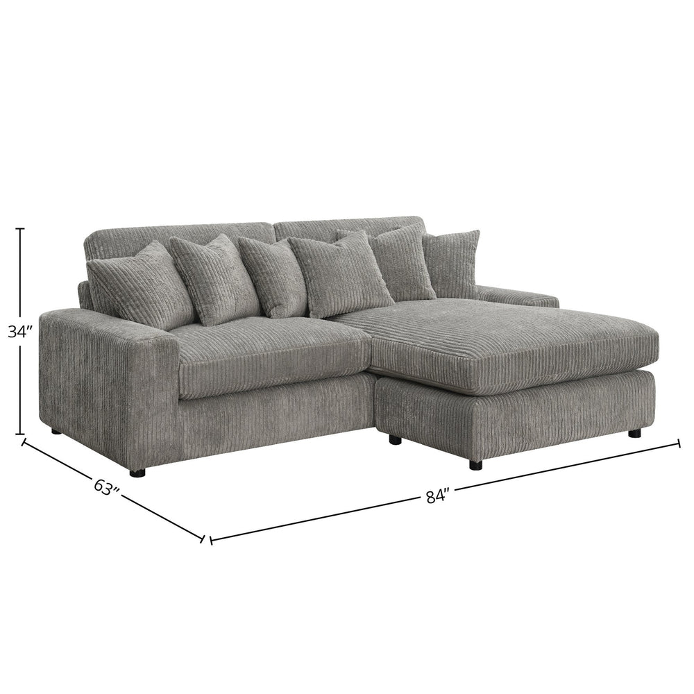 English Elm Tavia Gray Corduroy Reversible Sectional Sofa with 6 Pillows, Pocket Coil Seats, Modern L-Shape B2726P271002