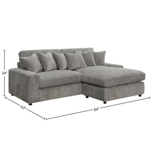 English Elm Tavia Gray Corduroy Reversible Sectional Sofa with 6 Pillows, Pocket Coil Seats, Modern L-Shape B2726P271002