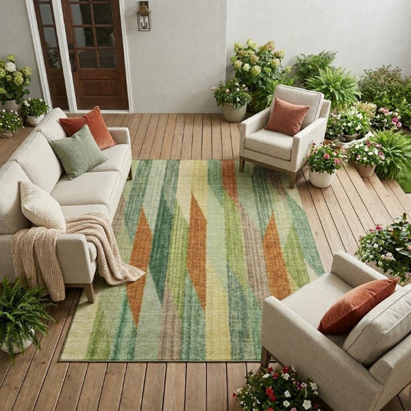 8 Ft X 10 Ft Striped Polyester Area Rug Washable Stain Resistant Indoor Outdoor Use
