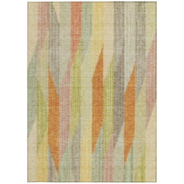 5x8 Gold Wheat Stripe Polyester Area Rug Washable Stain Resistant for Patio or Home