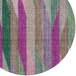 8 Ft Round Striped Polyester Rug Washable Pink Green Geometric Indoor Outdoor Patio