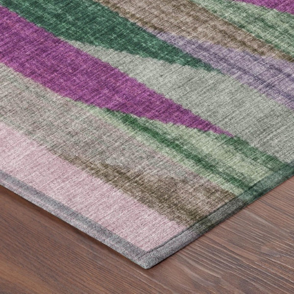 8 Ft Round Striped Polyester Rug Washable Pink Green Geometric Indoor Outdoor Patio