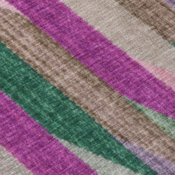 8 Ft Round Striped Polyester Rug Washable Pink Green Geometric Indoor Outdoor Patio