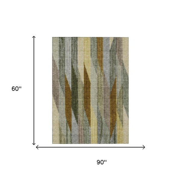 5 X 8 Pewter Gray Stripe Washable Polyester Rug for Patio Porch and Living Spaces