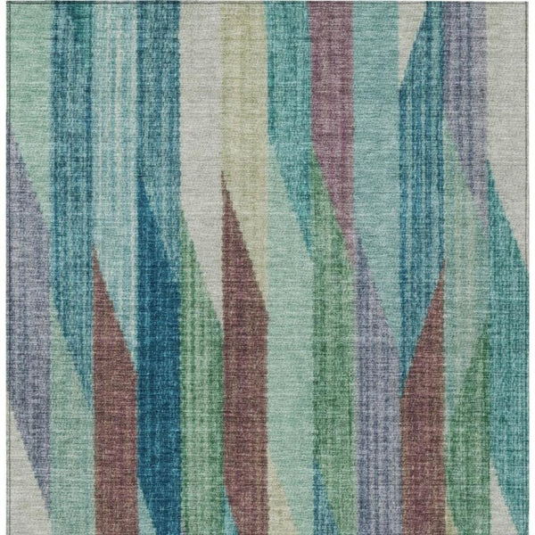 5x8 Teal Turquoise Stripe Polyester Indoor Outdoor Rug Washable for Patio or Living Room
