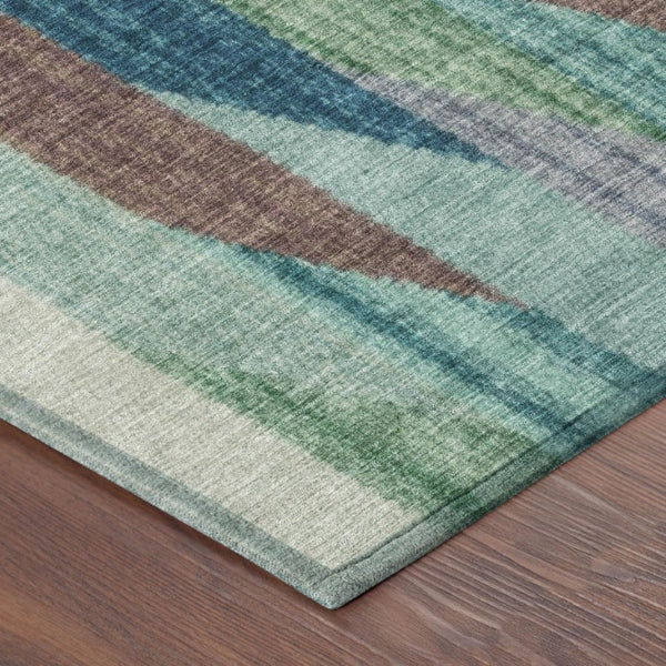 5x8 Teal Turquoise Stripe Polyester Indoor Outdoor Rug Washable for Patio or Living Room