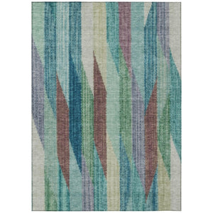 HomeRoots 9 X 12 Striped Teal Polyester Area Rug Washable Stain Resistant for Patio or Living Room 738860