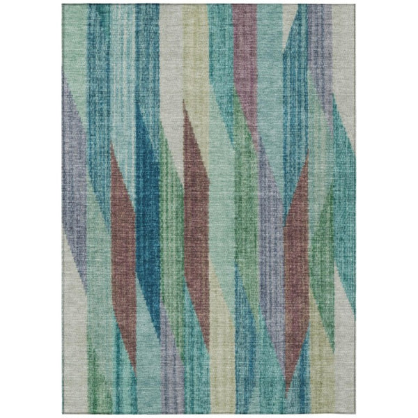 HomeRoots 9 X 12 Striped Teal Polyester Area Rug Washable Stain Resistant for Patio or Living Room 738860
