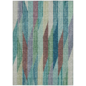 9 X 12 Striped Teal Polyester Area Rug Washable Stain Resistant for Patio or Living Room