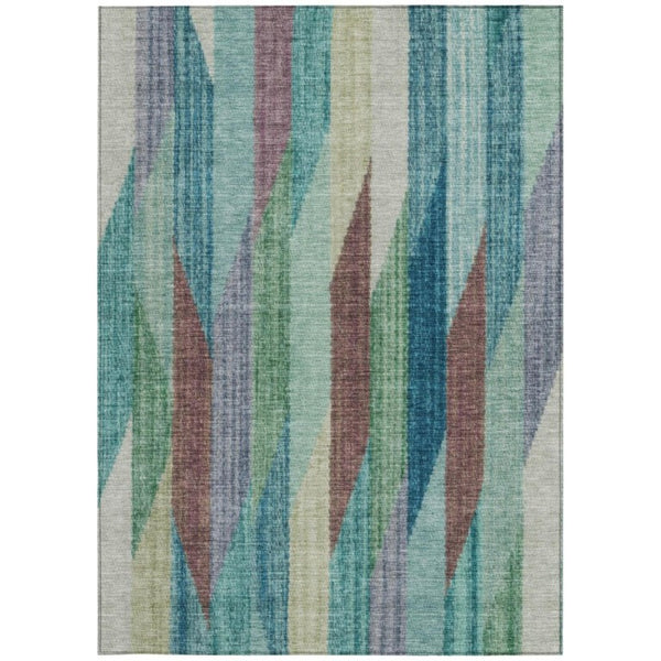 9 X 12 Striped Teal Polyester Area Rug Washable Stain Resistant for Patio or Living Room