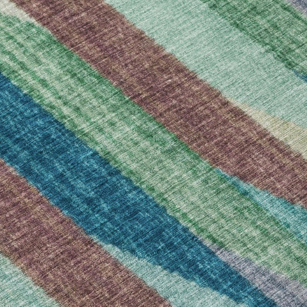 9 X 12 Striped Teal Polyester Area Rug Washable Stain Resistant for Patio or Living Room