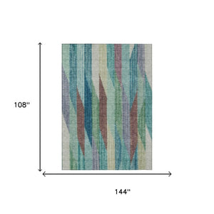 9 X 12 Striped Teal Polyester Area Rug Washable Stain Resistant for Patio or Living Room