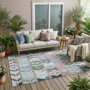 5x8 Beige Brown Tribal Polyester Area Rug Stain Resistant for Indoor Outdoor Use