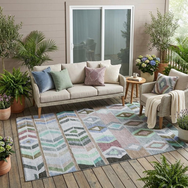5x8 Beige Brown Tribal Polyester Area Rug Stain Resistant for Indoor Outdoor Use