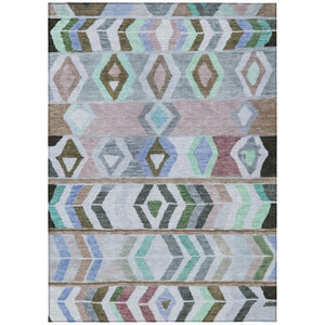 HomeRoots 5x8 Beige Brown Tribal Polyester Area Rug Stain Resistant for Indoor Outdoor Use 738867