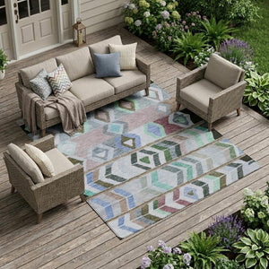8 X 10 Beige Brown Tribal Polyester Area Rug Washable Stain Resistant Indoor Outdoor
