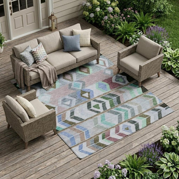 8 X 10 Beige Brown Tribal Polyester Area Rug Washable Stain Resistant Indoor Outdoor