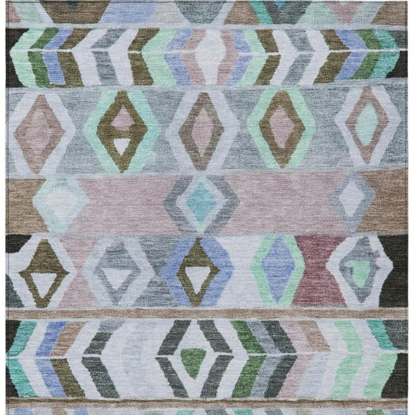 8 X 10 Beige Brown Tribal Polyester Area Rug Washable Stain Resistant Indoor Outdoor