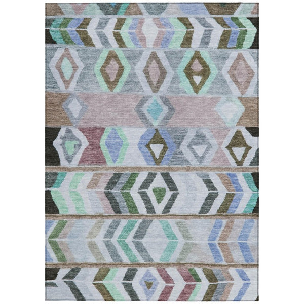 8 X 10 Beige Brown Tribal Polyester Area Rug Washable Stain Resistant Indoor Outdoor