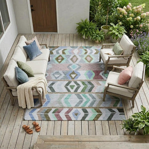 9 X 12 Beige Brown Tribal Polyester Area Rug Washable Stain Resistant Patio