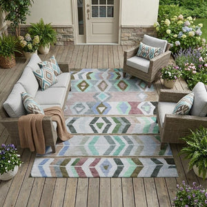 10 X 14 Tribal Beige Brown Polyester Area Rug Stain Resistant for Patio or Living Room