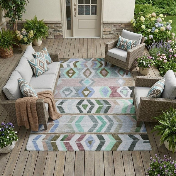 10 X 14 Tribal Beige Brown Polyester Area Rug Stain Resistant for Patio or Living Room