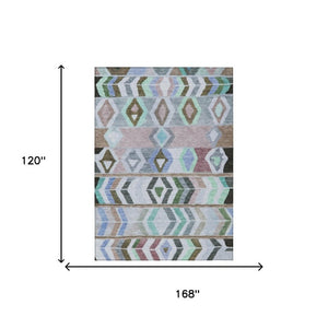 10 X 14 Tribal Beige Brown Polyester Area Rug Stain Resistant for Patio or Living Room