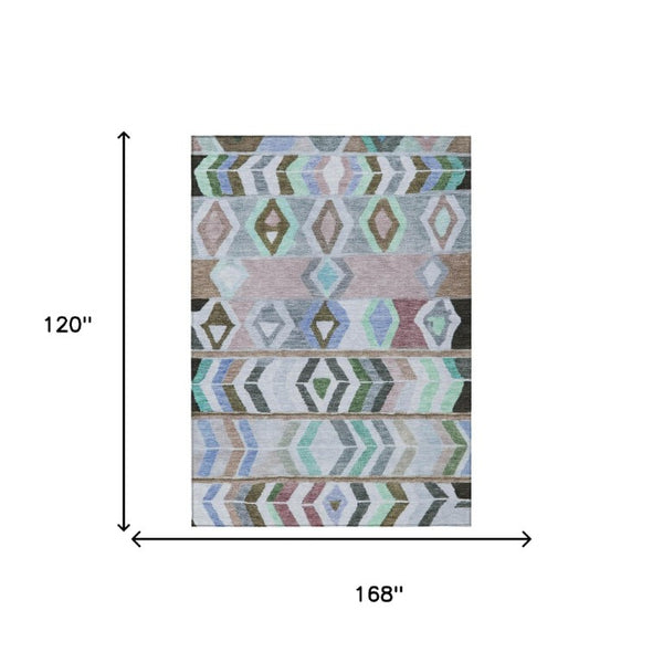 10 X 14 Tribal Beige Brown Polyester Area Rug Stain Resistant for Patio or Living Room