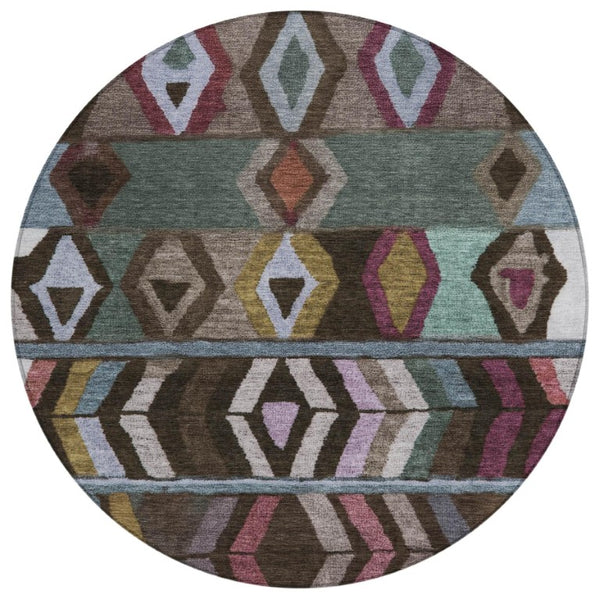 HomeRoots 8 Foot Round Tribal Geometric Polyester Rug for Patio Kitchen or Family Room 738874