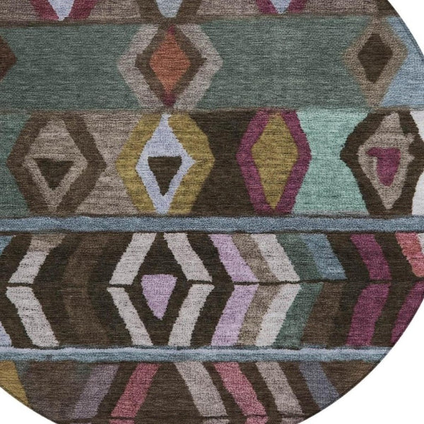 8 Foot Round Tribal Geometric Polyester Rug for Patio Kitchen or Family Room