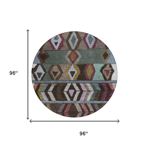 8 Foot Round Tribal Geometric Polyester Rug for Patio Kitchen or Family Room