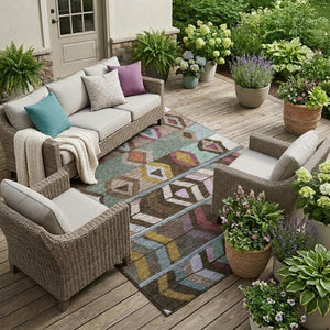 9 X 12 Tribal Polyester Area Rug Stain Resistant for Patio Porch and Living Room