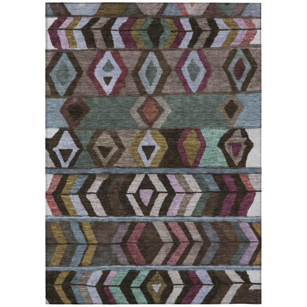 HomeRoots 9 X 12 Tribal Polyester Area Rug Stain Resistant for Patio Porch and Living Room 738876