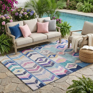 5 X 8 Tribal Polyester Area Rug Washable Stain Resistant for Patio and Living Room