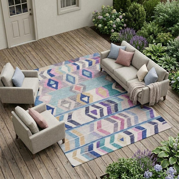 8 Ft X 10 Ft Tribal Polyester Area Rug Stain Resistant for Patio and Living Room