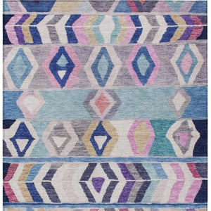 9x12 Tribal Polyester Area Rug Washable Stain Resistant Indoor Outdoor Blue Silver