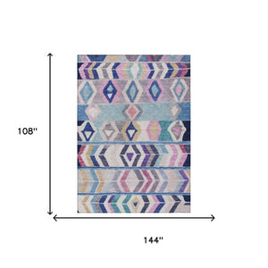 9x12 Tribal Polyester Area Rug Washable Stain Resistant Indoor Outdoor Blue Silver