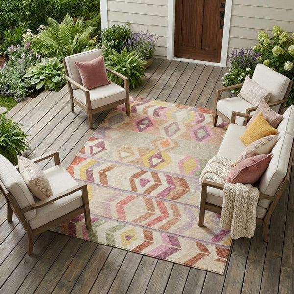 9 X 12 Copper Orange Tribal Polyester Area Rug Washable for Indoor Outdoor Use
