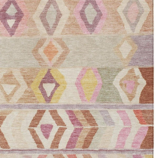 9 X 12 Copper Orange Tribal Polyester Area Rug Washable for Indoor Outdoor Use