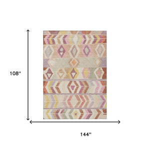 9 X 12 Copper Orange Tribal Polyester Area Rug Washable for Indoor Outdoor Use