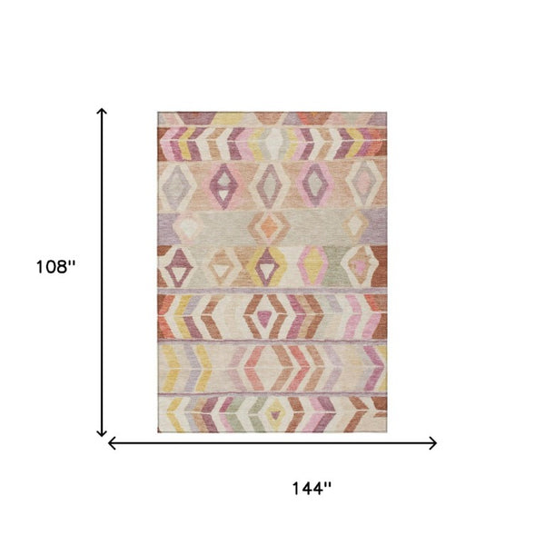 9 X 12 Copper Orange Tribal Polyester Area Rug Washable for Indoor Outdoor Use