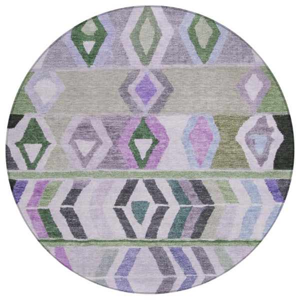 HomeRoots 8 Ft Round Tribal Geometric Polyester Rug Washable Stain Resistant Indoor Outdoor 738892