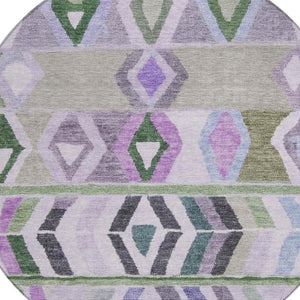 8 Ft Round Tribal Geometric Polyester Rug Washable Stain Resistant Indoor Outdoor